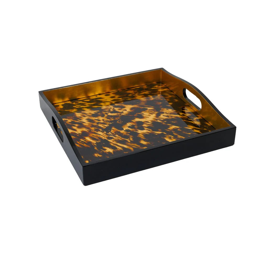 TORTOISESHELL - LACQUER SQUARE TRAY-14X14