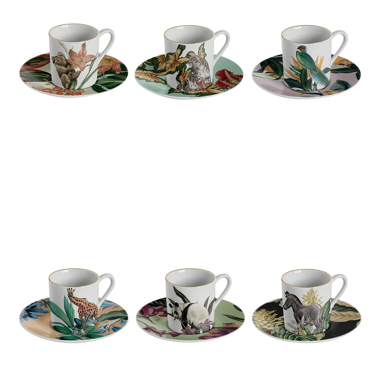 ANIMALIA COFFEE CUPS & SAUCER ASS 6