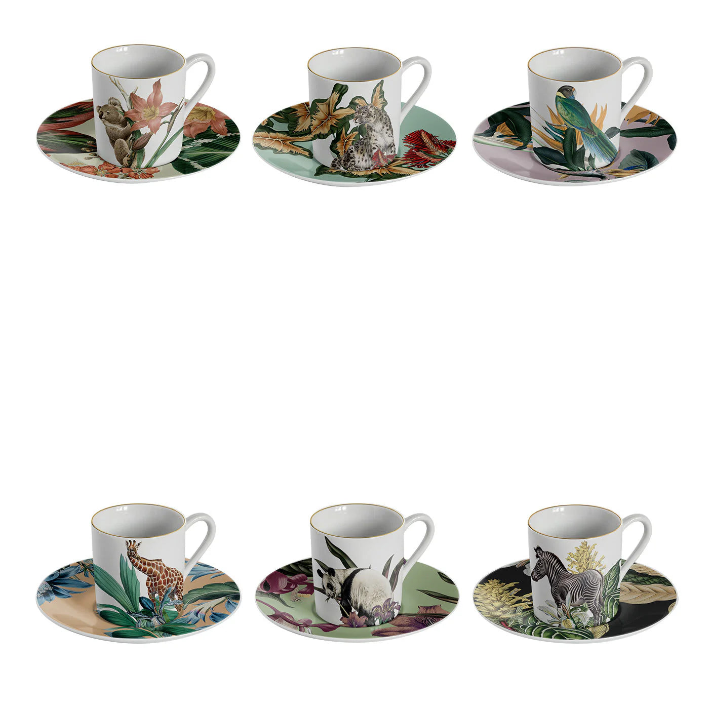 ANIMALIA COFFEE CUPS & SAUCER ASS 6