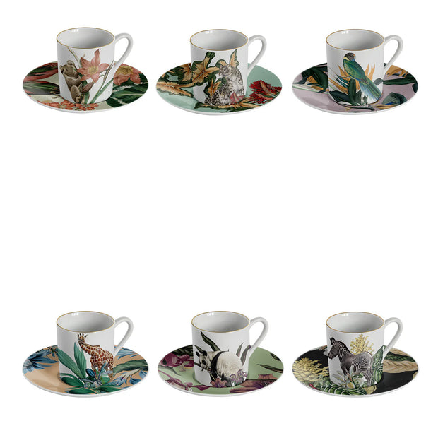 ANIMALIA COFFEE CUPS & SAUCER ASS 6