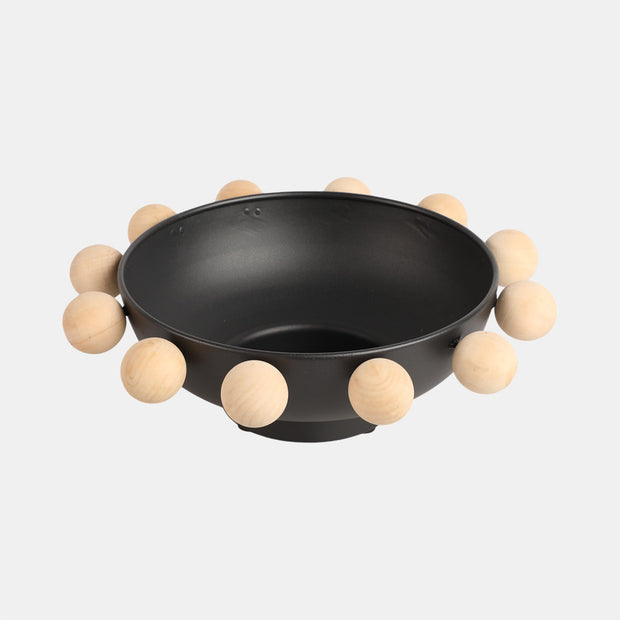 13" BOWL WITH LARGE WOODEN KNOBS - BLACK