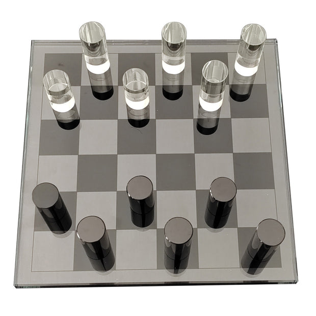 11X11" MODERN CRYSTAL CHESS SET - CLEAR/BLACK