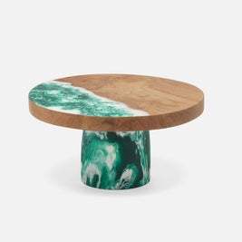 AUSTIN - BERRY SWIRLED CAKE STAND RESIN/NATURAL TEAK SMALL
