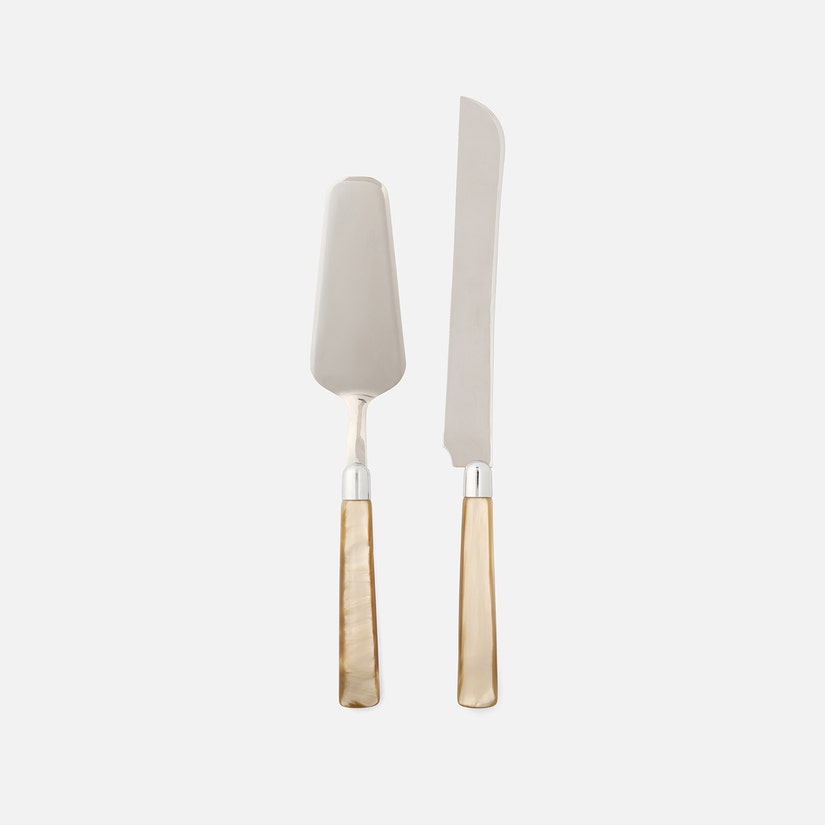 COLSON - CHAMPGANE/SILVER POLISHED SILVER 2-PIECE CAKE SERVING SET  ACRYLIC/STAINLESS STEEL BOXED