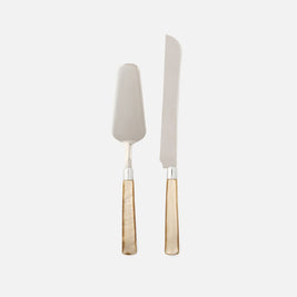 COLSON - CHAMPGANE/SILVER POLISHED SILVER 2-PIECE CAKE SERVING SET  ACRYLIC/STAINLESS STEEL BOXED