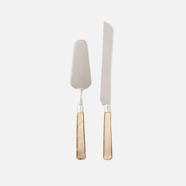 COLSON - CHAMPGANE/SILVER POLISHED SILVER 2-PIECE CAKE SERVING SET  ACRYLIC/STAINLESS STEEL BOXED