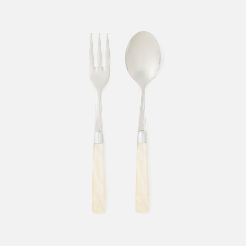 COLSON - IVORY/POLISHED SILVER - 2 PIECE SERVING SET SPOON, FORK ACRYLIC/STAINLESS STEEL
