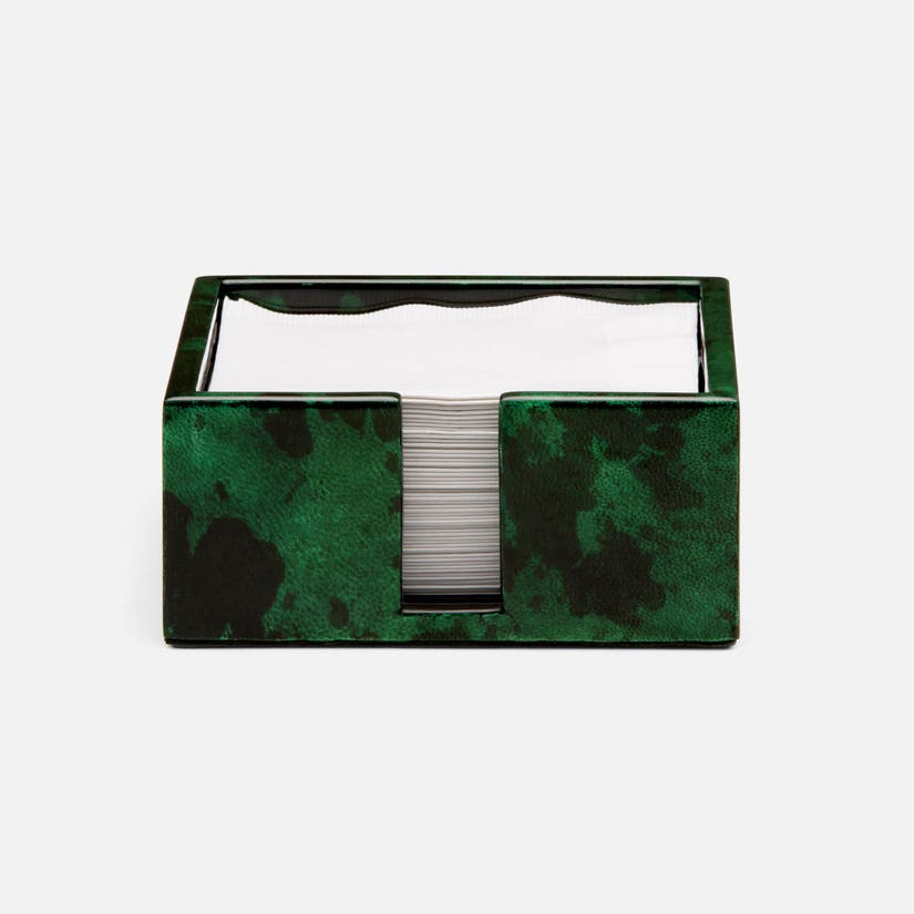 NELSON - EMERALD GLOSS COCKTAIL NAPKIN TRAY VELLUM LEATHER PACK/2