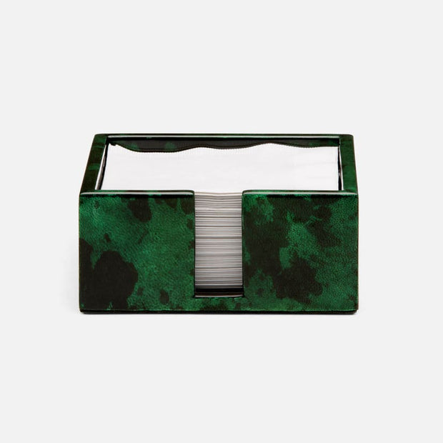NELSON - EMERALD GLOSS COCKTAIL NAPKIN TRAY VELLUM LEATHER PACK/2