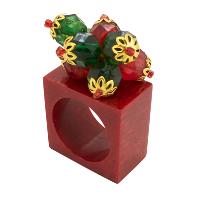 BEADED NAPKIN RING-RED
