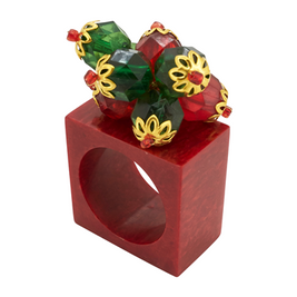 BEADED NAPKIN RING-RED
