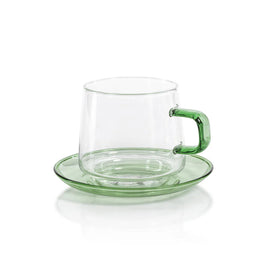 BAGLIONI GLASS TEA AND COFEE CUP WITH SAUCER SET - GREEN