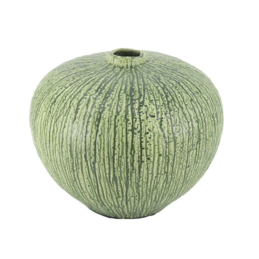 BULBOUS CERAMIC VASE WITH ORGANIC GREEN TEXTURE DESIGN
