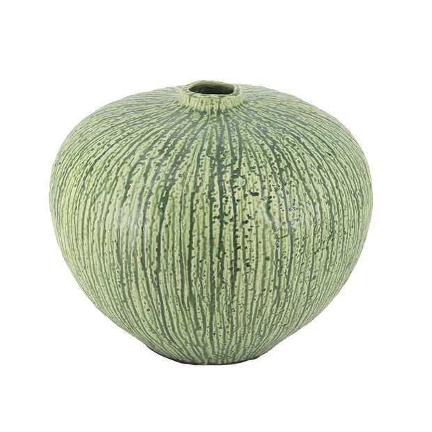 BULBOUS CERAMIC VASE WITH ORGANIC GREEN TEXTURE DESIGN
