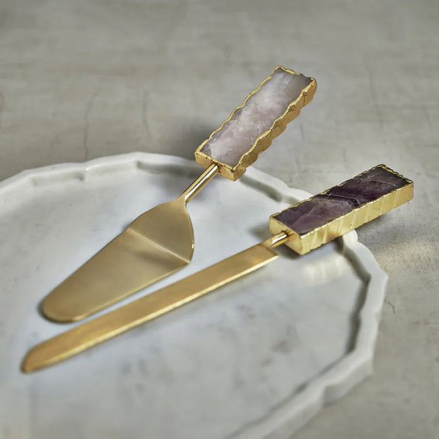 MATT GOLD CAKE SERVER SET WITH AGATE HANDLES
