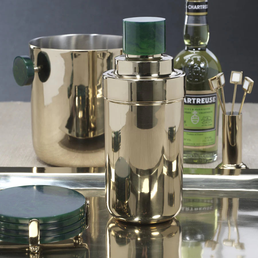 SPIGA COCKTAIL SHAKER - GOLD WITH GREEN ACCENT