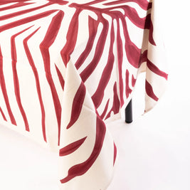 HAND PAINTED COTTON TABLECLOTH RED