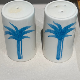HAND PAINTED CERAMIC SALT & PEPPER SHAKER (PALM)