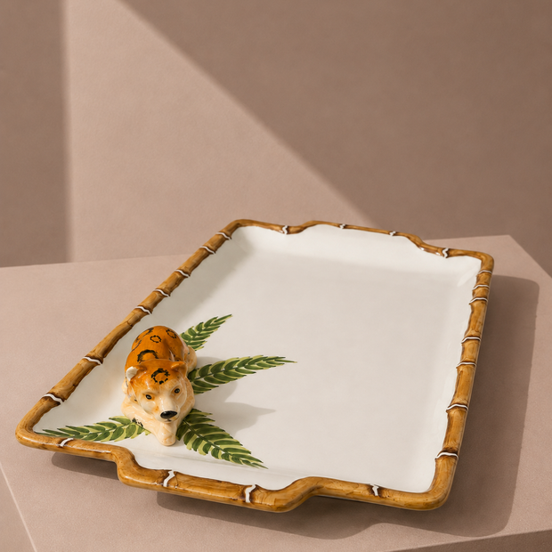 BAMBOO AND LEOPARD CERAMIC TRAY