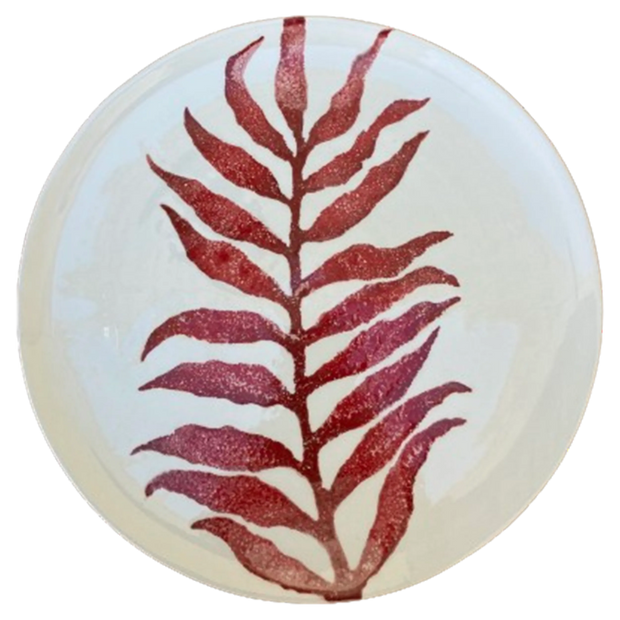 LEAVES CERAMIC SALAD PLATE (RED)