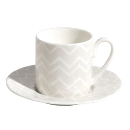 S/6 COFFEE CUP & SAUCER ZIG ZAG SET OF 6 IN LUXURY BOX WHITE
