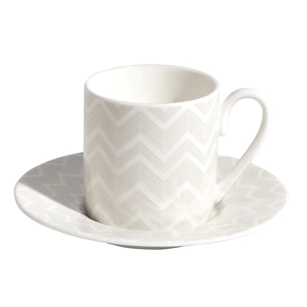 S/6 COFFEE CUP & SAUCER ZIG ZAG SET OF 6 IN LUXURY BOX WHITE