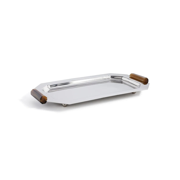 OCTAGON ALLOY TRAY WITH HORN HANDLES - POLISHED NICKEL - 11 IN