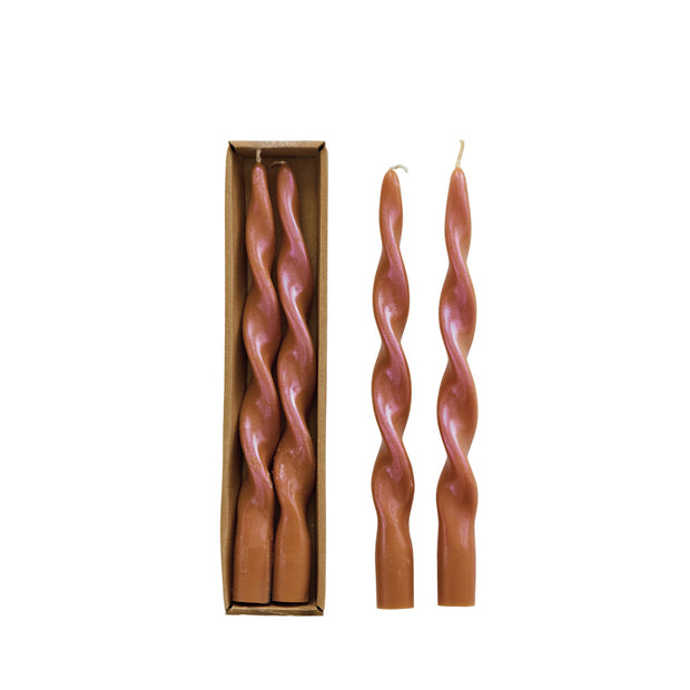 UNSCENTED TWIST TAPER CANDLES IN BOX IRIDESCENT