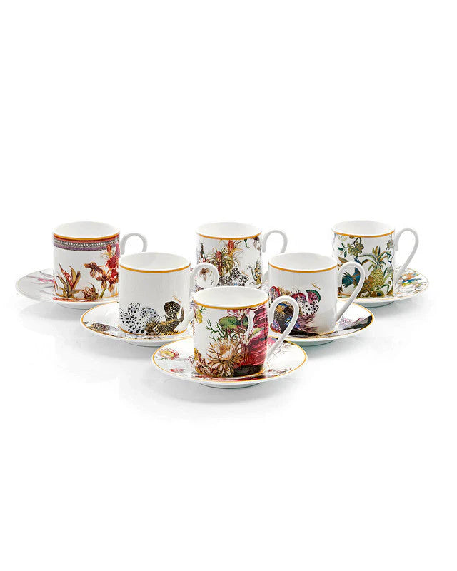 COFFEE CUP & SAUCER FLOWERS SET OF 6 IN LUXURY BOX