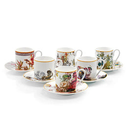 COFFEE CUP & SAUCER FLOWERS SET OF 6 IN LUXURY BOX