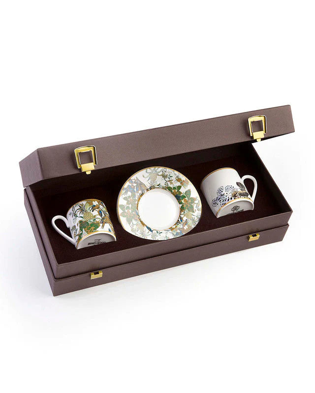 COFFEE CUP AND SAUCER FLOWERS  MODEL F-B SET OF 2 IN LUXURY BOX