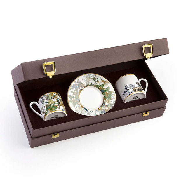 COFFEE CUP AND SAUCER FLOWERS  MODEL F-B SET OF 2 IN LUXURY BOX