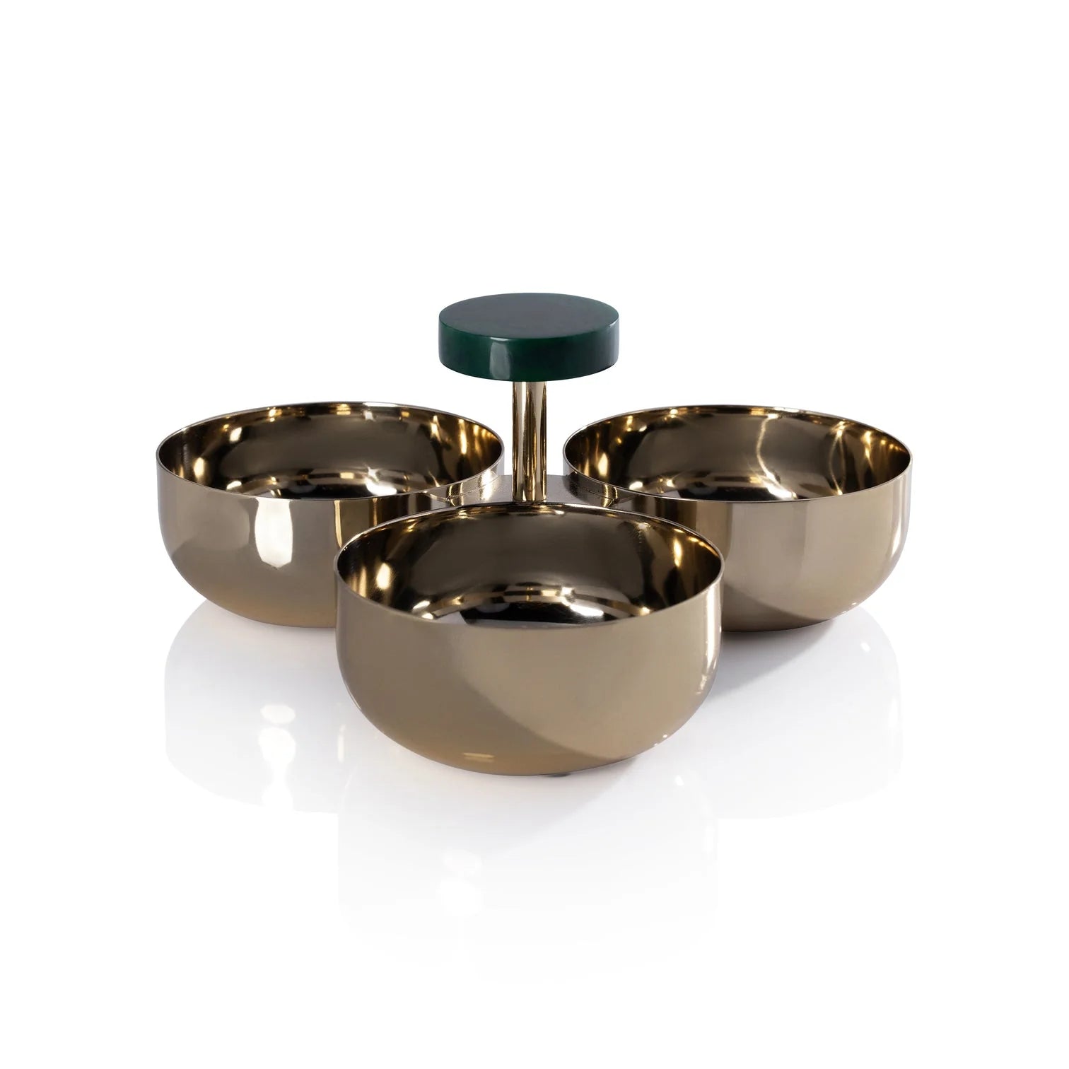 SPIGA CONDIMENT SET - GOLD WITH GREEN ACCENT