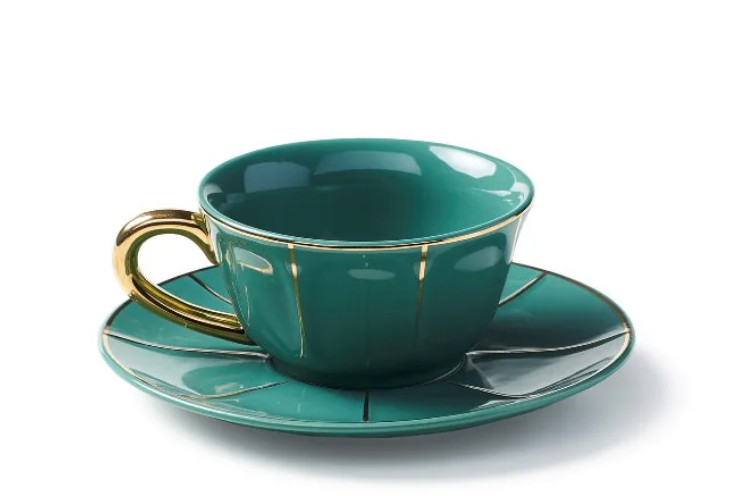 GREEN VINTAGE TEACUP W SAUCER