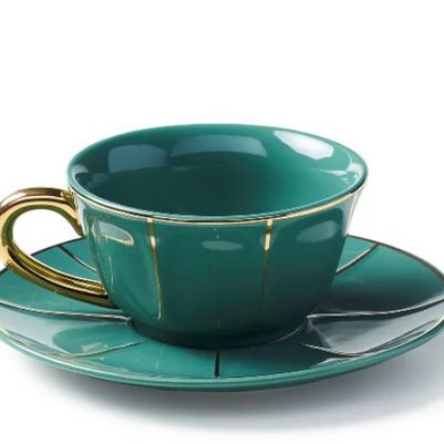 GREEN VINTAGE TEACUP W SAUCER