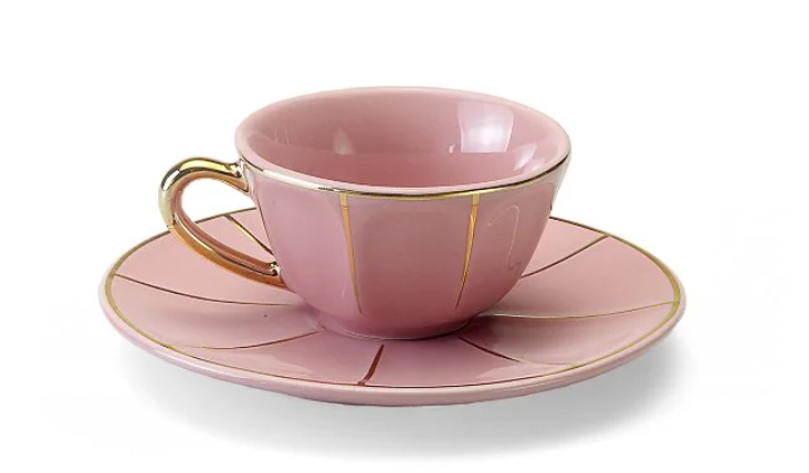 COFFEE CUP W SAUCER PINK VINTAGE