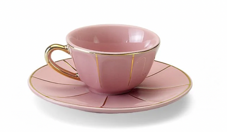 COFFEE CUP W SAUCER PINK VINTAGE