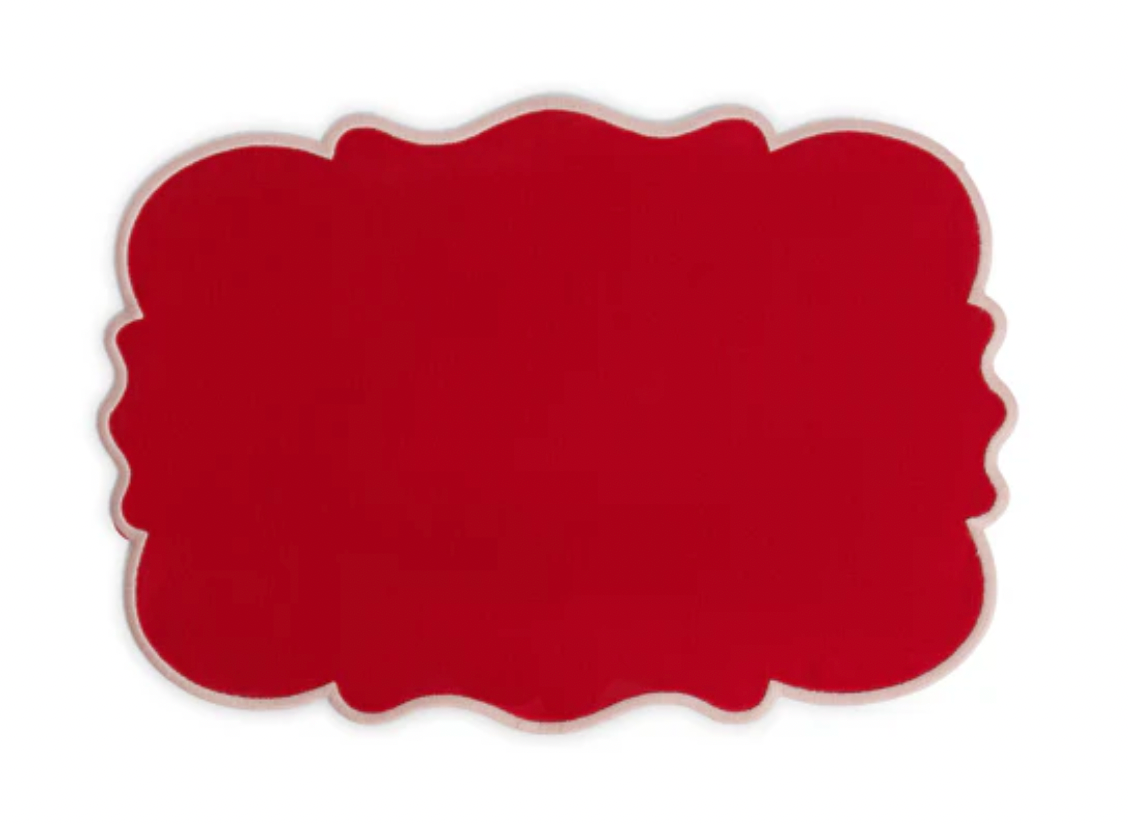 SET OF 2 PLACEMAT RED W PINK RIM