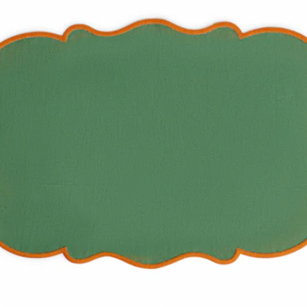 SET OF 2 PLACEMAT GREEN W ORANGE RIM