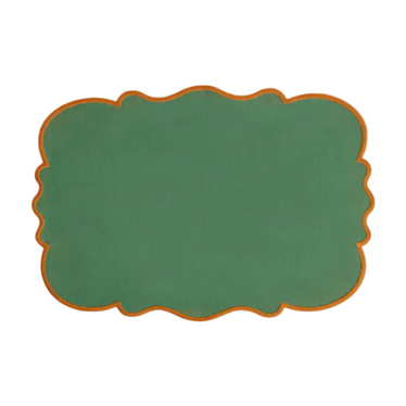 SET OF 2 PLACEMAT GREEN W ORANGE RIM