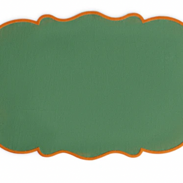 SET OF 2 PLACEMAT GREEN W ORANGE RIM