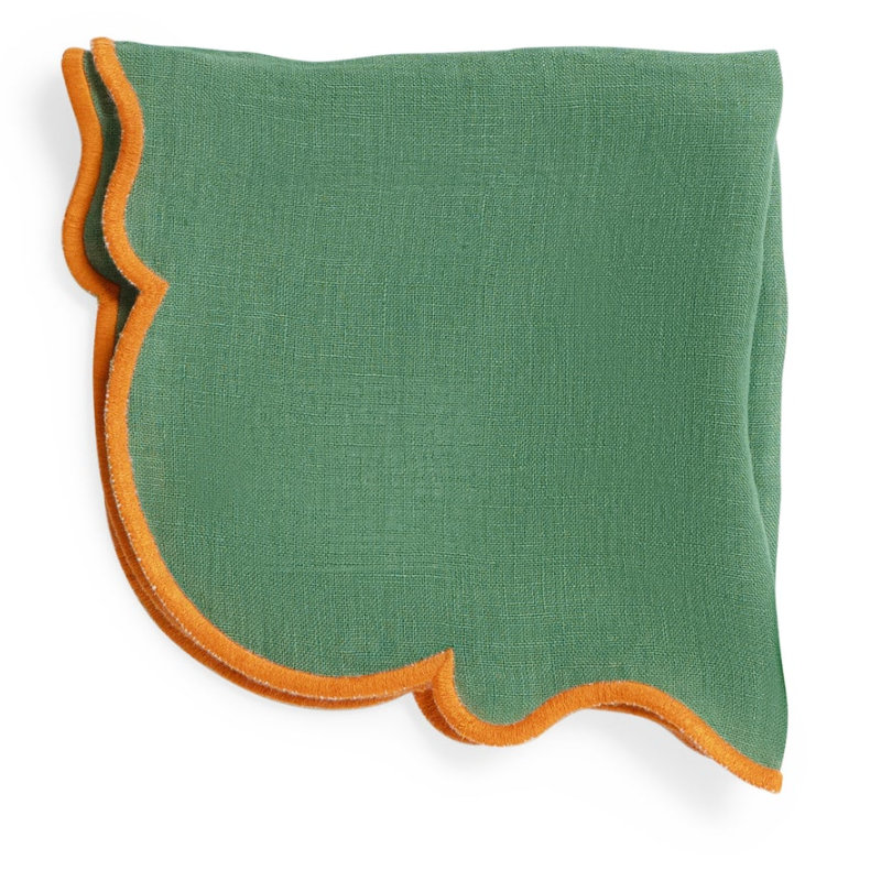 SET OF 2 NAPKIN GREEN W ORANGE RIM