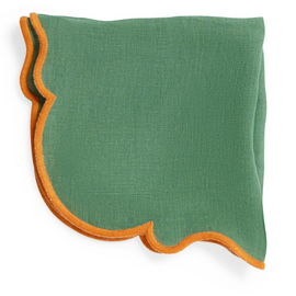 SET OF 2 NAPKIN GREEN W ORANGE RIM