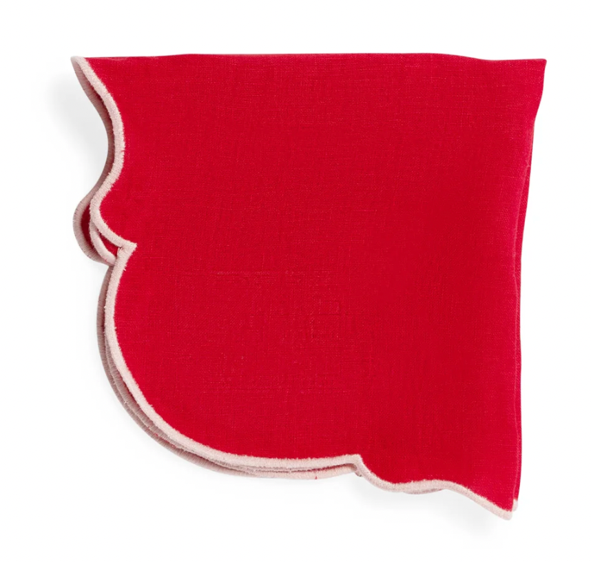 SET OF 2 NAPKIN RED W PINK RIM