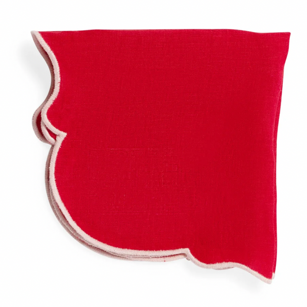 SET OF 2 NAPKIN RED W PINK RIM