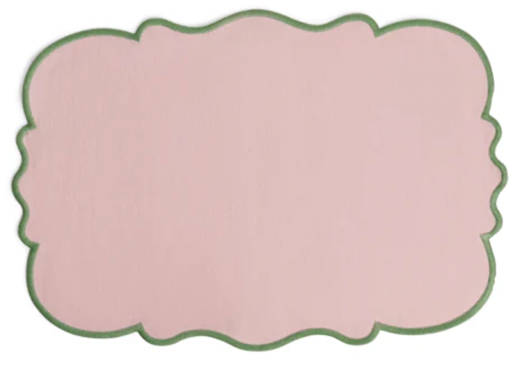 SET OF 2 PLACEMAT PINK GREEN RIM