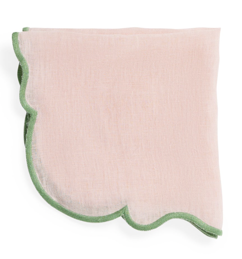 SET OF 2 NAPKIN PINK W GREEN RIM