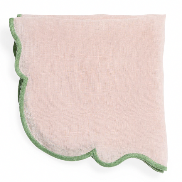 SET OF 2 NAPKIN PINK W GREEN RIM