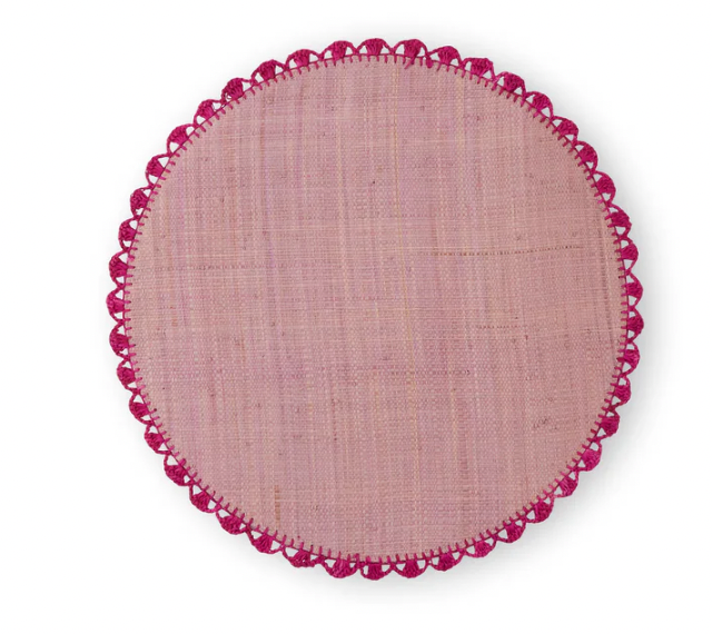 SET OF 2 PLACEMAT PINK W PURPLE EDGE ROUND