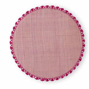 SET OF 2 PLACEMAT PINK W PURPLE EDGE ROUND